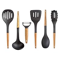 Glad Cooking Utensils Set with Acacia Wood Handles, 6 Pieces | Nylon Tools for Nonstick Cookware | Heat Resistant Kitchen Gadgets | Culinary Essentials