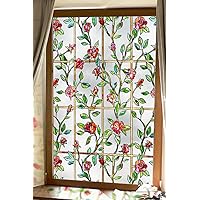 Windimiley Stained Glass Window Privacy Film: 3D Rose Decorative Bathroom Frosted Window Clings Sun Heat Blocking Flower Window Tint for Home Non Adhesive Door Window Covering
