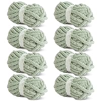 HOMBYS Sage Green Chunky Chenille Yarn for Crocheting, Bulky Thick Fluffy Yarn for Knitting,Super Bulky Chunky Yarn for Hand Knitting Blanket, Soft Plush Yarn, 8 Jumbo Pack (27 yds,8 oz Each Skein)