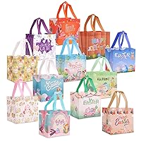 chamvis 12Pcs Easter Non-woven Bags with Handle, Easter Gift Bags Easter Bunny Egg Gift Tote Treat Bags in Bulk for Kids Easter Egg Hunt Game Easter Party Bags