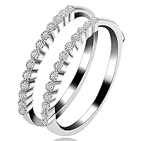 Uloveido Women's Platinum Plated Cubic Zirconia Double Eternity Bands Enhancer Wedding Engagement Ring Guard Y503