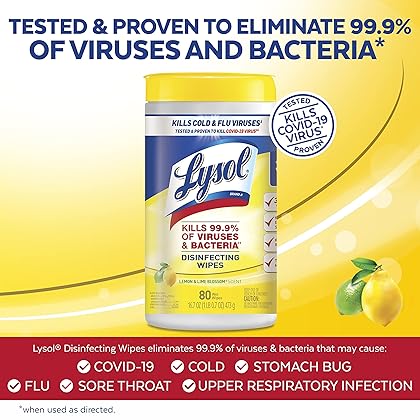 Lysol Disinfectant Wipes, Multi-Surface Antibacterial Cleaning Wipes, For Disinfecting and Cleaning, Lemon and Lime Blossom, 80 Count (Pack of 1)