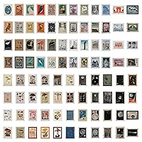 OIIKI 184 Pcs Vintage Fake Postage Stamp Stickers Set, Animals Plant Assorted Designs Stamp Shape Decorative Stickers for Journaling Scrapbooking Diary Album Laptop DIY Art Decoration (4 Boxes/46 Pcs)