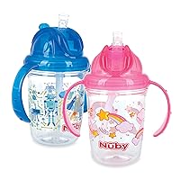 Nuby Tritan 2-Handle No-Spill Flip-it Fat Straw Printed Cup - 8oz/ 240 ml, 12+ Months, 1pk Prints May Vary