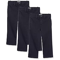 Amazon Essentials Boys' Uniform Straight-Fit Flat-Front Chino Khaki Pants, Pack of 3, Black, 12