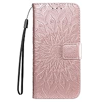 Wallet Case Compatible with Oppo Realme 6 Pro, Embossed Sunflower PU Leather Flip Folio Shockproof Cover for Realme 6 Pro (Rosegold)