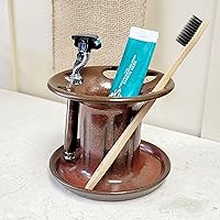 Easy Clean Ceramic Toothbrush Holder for Large Family Kids Bathrooms - Rustic Farmhouse Style Countertop Organizer (Rust)