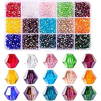 1800pcs 4mm Bicone Crystal Beads for Jewelry Making Wholesale Faceted Bicone Glass Beads for DIY Bracelets Necklaces Earrings Suncatcher Craft Beading with Container Box (15 AB Colors)