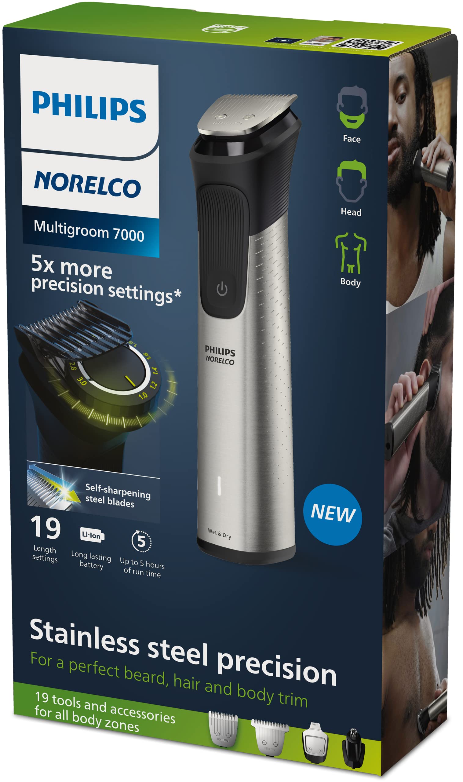 Philips Norelco Multigroom Series 7000, Mens Grooming Kit with Trimmer for Beard, Head, Hair, Body, Groin, and Face - NO Blade Oil Needed, MG7910/49