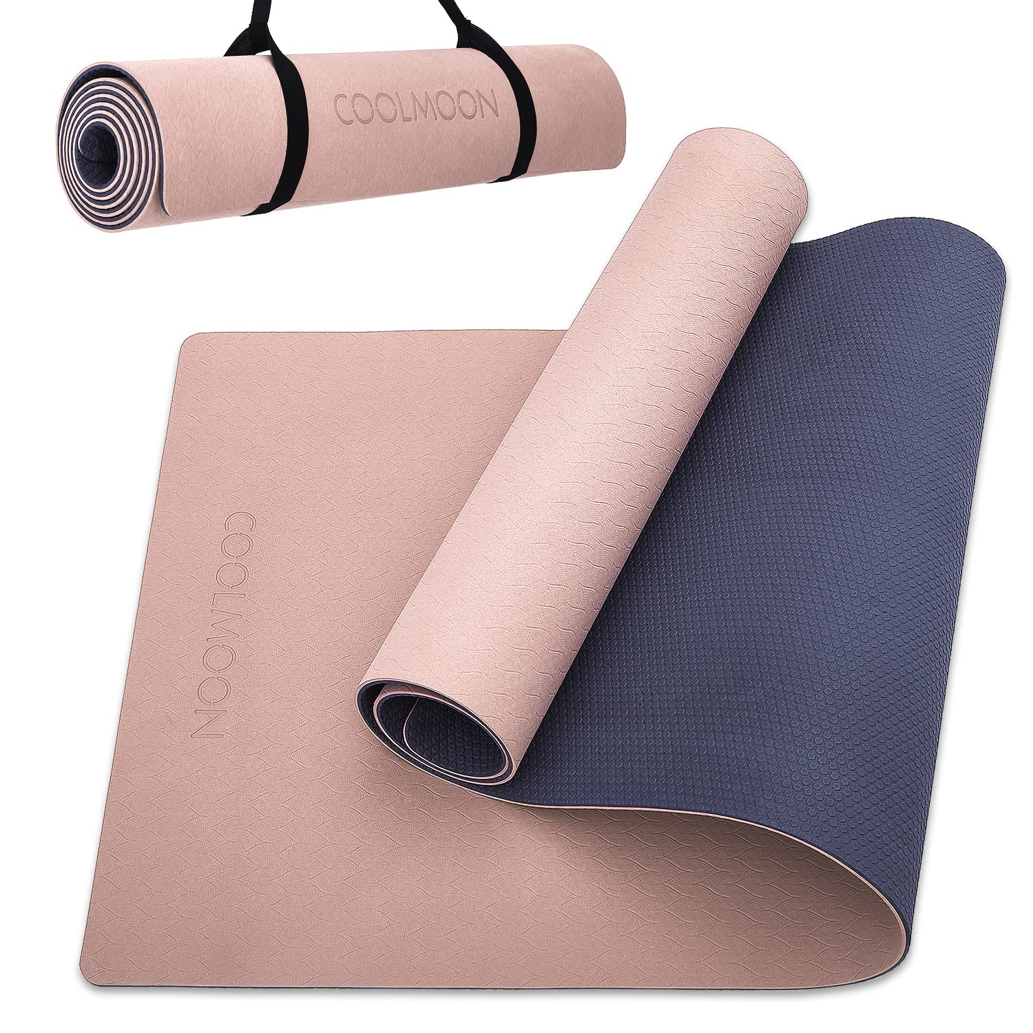 COOLMOON 1/4 Inch Extra Thick Yoga Mat Double-Sided Non Slip,Yoga Mat For Women and Men,Fitness Mats With Carrying Strap,Eco Friendly TPE Yoga Mat , Pilates And Exercises Mat