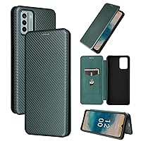 Wallet Case Compatible with Nokia G22 Case, Luxury Carbon Fiber PU+TPU Hybrid Case Full Protection Shockproof Flip Case Cover for Nokia G22 (Color : Green)