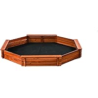 Octagon Wooden Cedar Sand Box w Seat Boards | Eco-Friendly Cover & Ground Liner | 84