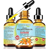 SEA BUCKTHORN OIL 100% Pure Natural Virgin Unrefined Cold Pressed Carrier Oil 0.5 Fl. Oz.- 15 ml for FACE, SKIN, DAMAGED HAIR, NAILS, Anti-Aging. omega-3, 6, 7, 9, vitamins C by Botanical Beauty
