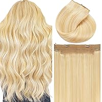 Lacer Hair Fish Line Extensions for Women Real Hair Dark Ash Blonde to Light Platinum Blond Real Hair Wire Extensions in Human Hair Silky Straight Thicker Ends Hairpieces for Women 16 Inch 90 Gram
