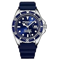 Stuhrling Original Men's Watch Dive Watch Silver 42 MM Case with Screw Down Crown Rubber Strap Water Resistant