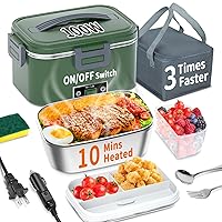 Electric Heated Lunch Box 100W - 3-IN-1 1.8L Fast Self Heating Lunch Boxes Portable Food Heater for Adults,12V/24V/110V with Leak-Proof Compartment Lid for Car Truck Office Home Green (3 Times Faster)