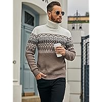 Sweaters for Men- Men Geo & Chevron Pattern Turtle Neck Sweater (Color : Multicolor, Size : Medium)
