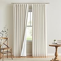 Vision Home Natural Full Blackout Curtains Linen Blended Darkening Window Curtains 84 inch for Living Room Bedroom Thermal Insulated Pinch Pleat Drapes with Hooks 2 Panel 40