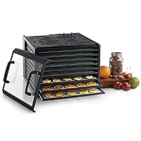 3926TCDB Electric Food Dehydrator Machine with Clear Door, 26-Hour Timer, Automatic Shut Off and Temperature Control, 600 W, 9 Trays, Black