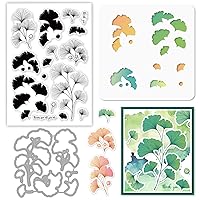 GLOBLELAND Ginkgo Cut Dies & Clear Stamp & Painting Stencils Ginkgo Leaves Embossing Template Silicone Stamp Hollow Painting Stencil Set for Scrapbooking Card Making DIY Decoration