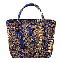 NOVICA Handmade Beaded Cotton Batik Tote Handbag Blue Crafted in Bali Patterned Indonesia Animal Themed Embellished Bird 'Glorious Java'