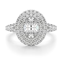Riya Gems 5 CT Oval Moissanite Engagement Ring Wedding Eternity Band Vintage Solitaire Halo Setting Silver Jewelry Anniversary Promise Ring