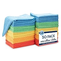 S&T INC. 50 Pack Microfiber Cleaning Cloth, Bulk Microfiber Towel for Home, Reusable and Lint Free Cloth Towels for Car, Assorted Colors, 11.5 Inch x 11.5 Inch, 50 Count