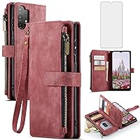 Asuwish Phone Case for Samsung Galaxy A13 4G/5G Wallet Cover and Tempered Glass Screen Protector Leather Flip Credit Card Holder Stand Cell Accessories Gaxaly A04s M13 G5 A 13 LTE 13A 2022 Women Red
