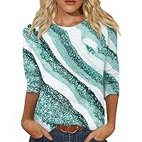 Oversized Cotton Shirt Womans Flower Crewneck Park Casual Soft Pullover Floral 3/4 Sleeve Floral Print Pullovers Women's Turquoise