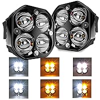 ASLONG 2PCS 3 Inch Spot LED White/Amber Flasing Strobe Pods with Six Modes Square Cube Fog Lights Bumper Work Lights with Switch Wiring Harness for Offroad Truck 4WD SUV ATV UTV