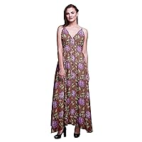 Bimba Cotton Women's Printed Sleeveless Long Maxi Strappy Bohemian Summer Holiday Beach Dress