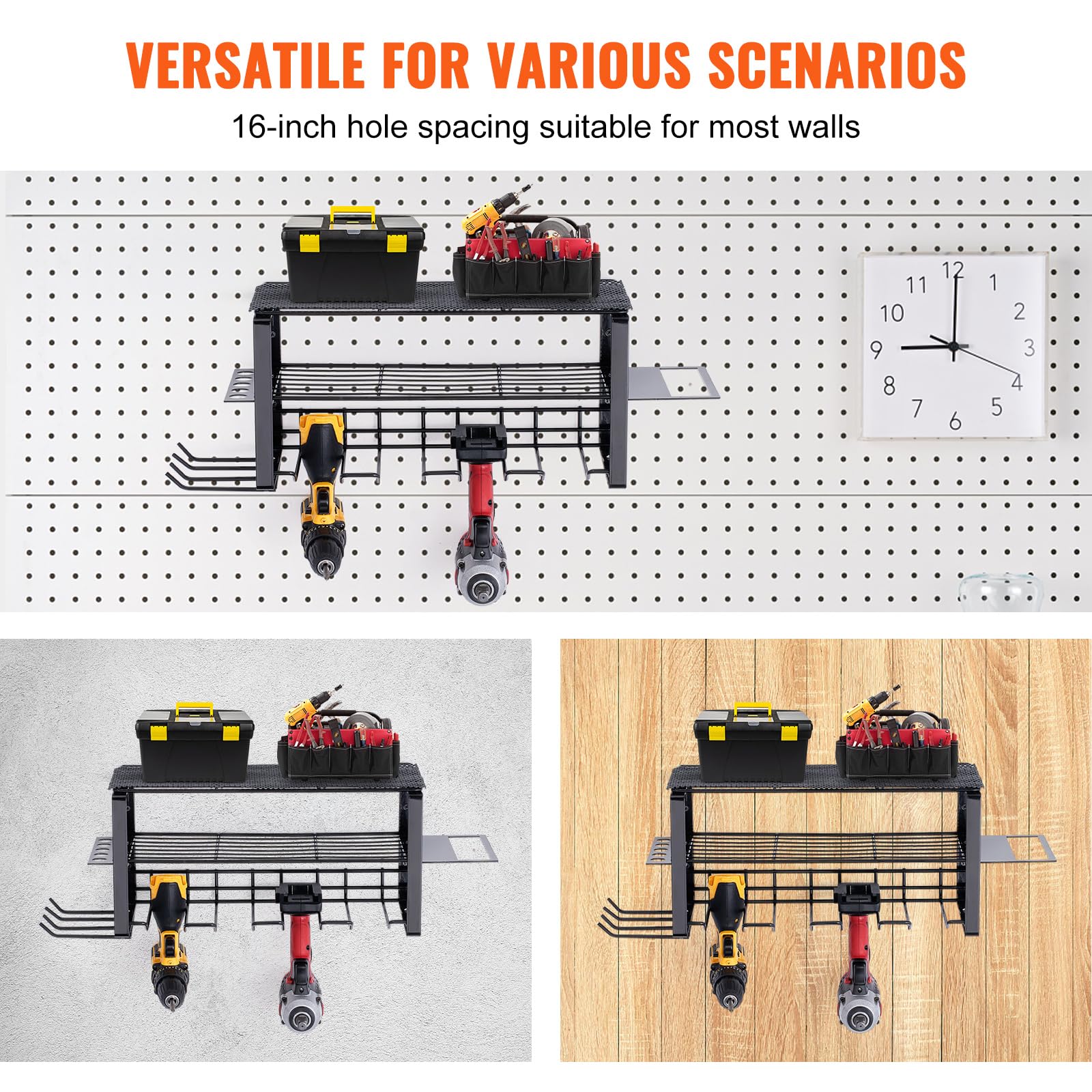 VEVOR Power Tool Organizer, 4 Slot, 3 Layers, Cordless Drill Wall Mount, Rust Resistant, Heavy Duty Metal Shelf for Screwdriver Pliers