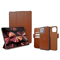 Dreem Bundle: Fibonacci Wallet-Case for iPhone 13 with Da'Vinci Apple iPad Pro 12.9” Case - Caramel