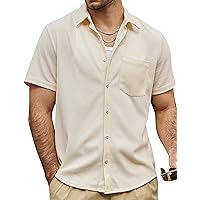 VATPAVE Mens Casual Waffle Shirts Short Sleeve Button Down Summer Shirts Loose Fit Beach Shirts