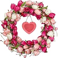 Pink Valentine's Door Wreath 20 Inch Valentines Day Wreaths for Front Door Tulip Wreath with Berry and Foam Heart