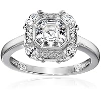 Amazon Collection Platinum-Plated Sterling Silver Infinite Elements Cubic Zirconia Asscher Cut Antique Ring
