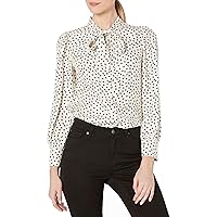 Rebecca Taylor Women's Long Sleeve Blurry Heart Silk Button Down Top, Snow Combo