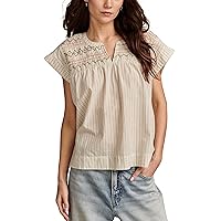 Lucky Brand Women's Short Sleeve Striped Smocked Blouse