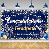 Graduation Backdrop 2024 Congrats Grad Banner Blue Gold Graduation Banner.Class of 2024 Graduation Decorations Photography Background.