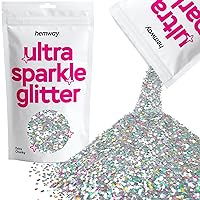 Hemway Premium Ultra Sparkle Glitter Multi Purpose Metallic Flake for Arts Crafts Nails Cosmetics Resin Festival Face Hair - Silver Holographic - Extra Chunky (1/24