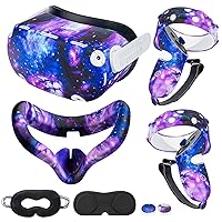 Compatible with Oculus Quest 2 Accessories,Silicone face Cover, VR Shell Cover,Compatible with Quest 2 Touch Controller Grip Cover,Protective Lens Cover,Disposable Eye Cover. (Starry Purple)