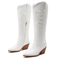 Cowboy Boots For Women -Wide Calf Knee High Cowgirl Boots Botas Vaqueras Para Mujer Classic Embroidered Slip On Pointed Toe Thick Heel western Tall Boots Great For Country Concerts and Parties
