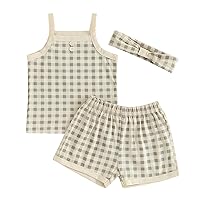 Summer Outfits Infant Newborn Baby Girl Plaid Sleeveless Strap Camisole Vest Tops Shorts Headband 3Pcs Clothes Set