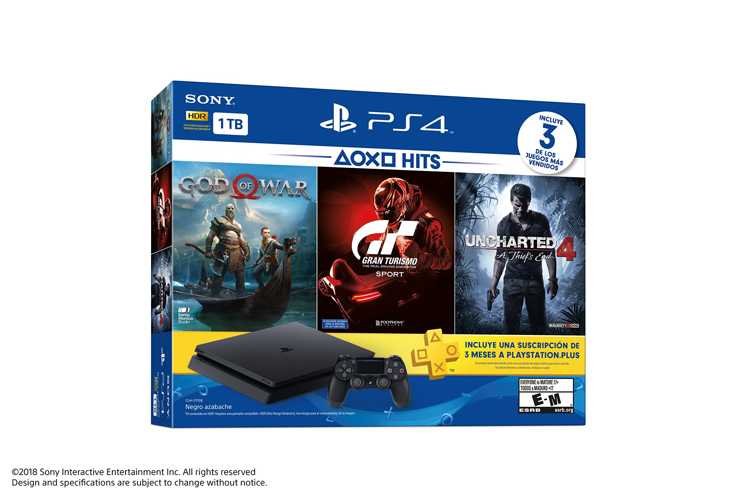 PlayStation 4 Slim (1TB) PS4 Hits Console Bundle includes God Of War, GT Sport, Uncharted 4 (Import Version)