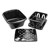 Camco 43518 Black Sink Kit with Dish Drainer, Dish Pan and Sink Mat