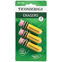 TICONDEROGA Erasers, Pencil Shaped, Latex-Free, Yellow, 3-Pack (38953)