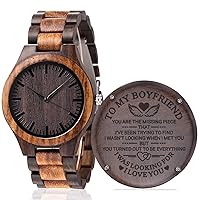 Fodiyaer Engraved Wood Watch for Men Boyfriend Husband Him As Personalised Anniversary Christmas Birthday Father Day Wooden Gifts Idea