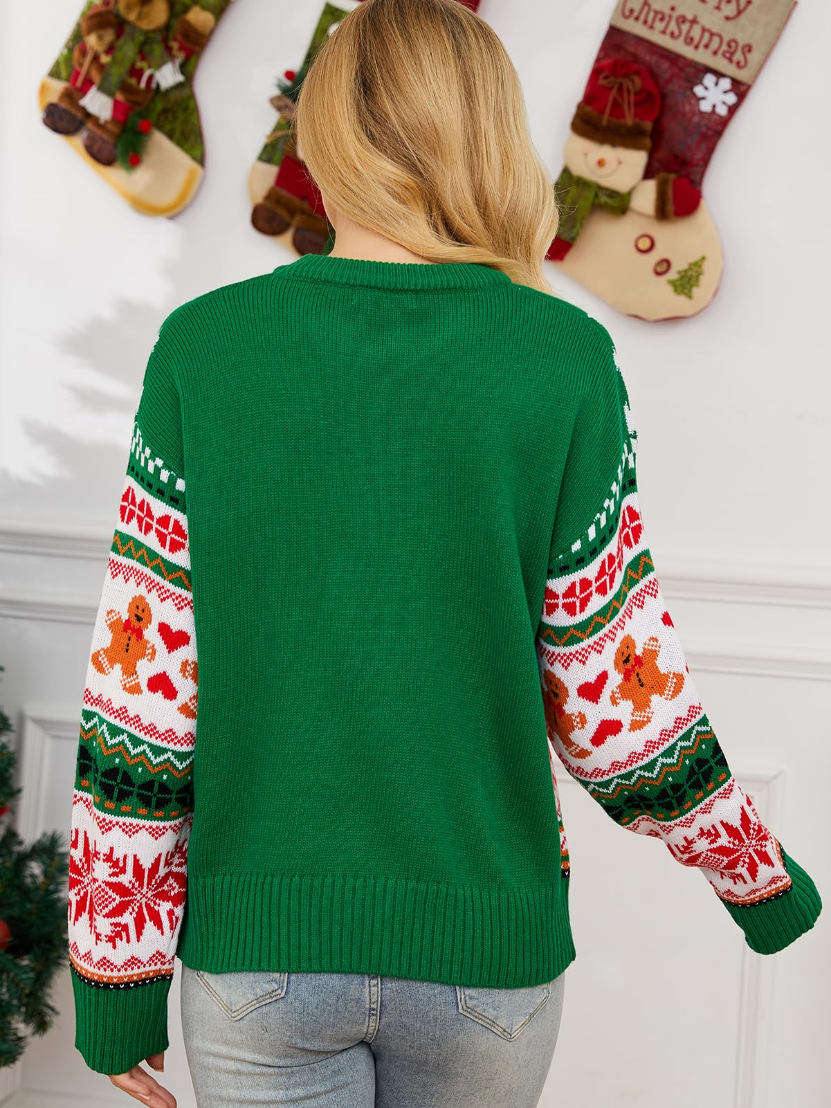 LANPULUX Christmas Sweater for Women Crewneck Adorable Ugly Christmas Sweater Family Matching Outfits Loose Pullover Knitwear