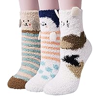Loritta 3 Pairs Womens Fuzzy Socks Winter Warm Fluffy Soft Slipper Home Sleeping Cute Animal Socks