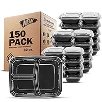 Freshware Meal Prep Containers [150 Pack] 3 Compartment with Lids, Food Containers, Lunch Box, Stackable, Bento Box, Microwave/Dishwasher Safe (32 oz)